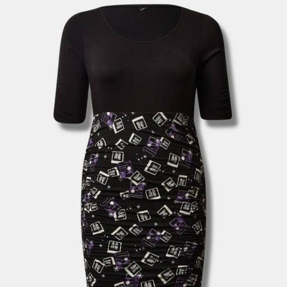 ❤️NWT VINTAGE TORRID SHEATH DRESS - BEETLEJUICE SHIRRED SUPER SOFT - HALLOWEEN - Picture 11 of 15